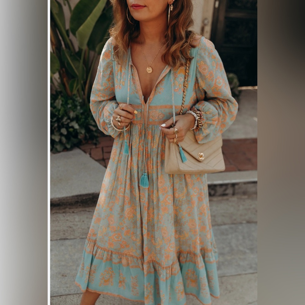 Spell Juniper Boho Midi Dress Eggshell Blue size medium